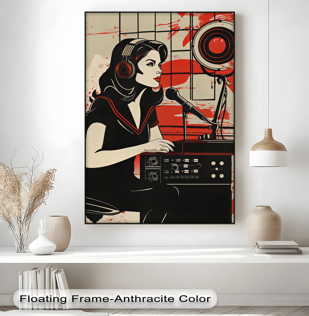 Radio Rebel – Retro Female DJ Illustration Canvas Print