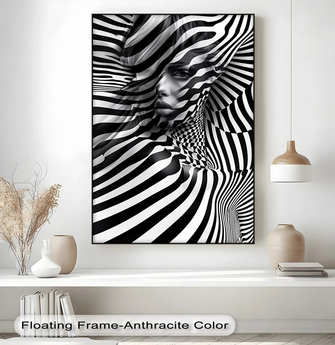 Illusionary Muse – Optical Portrait in Black & White Canvas Print - MyPhotoStation