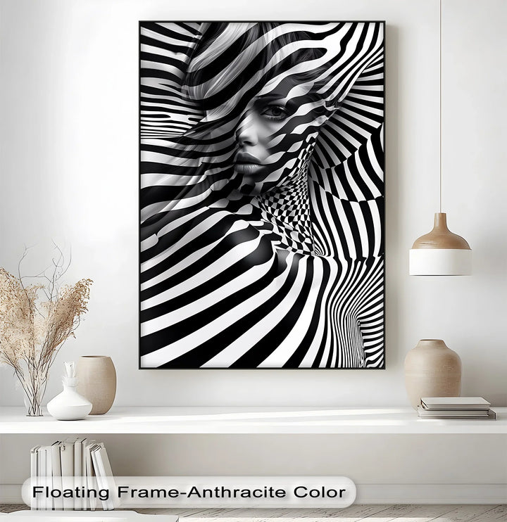 Illusionary Muse – Optical Portrait in Black & White Canvas Print - MyPhotoStation