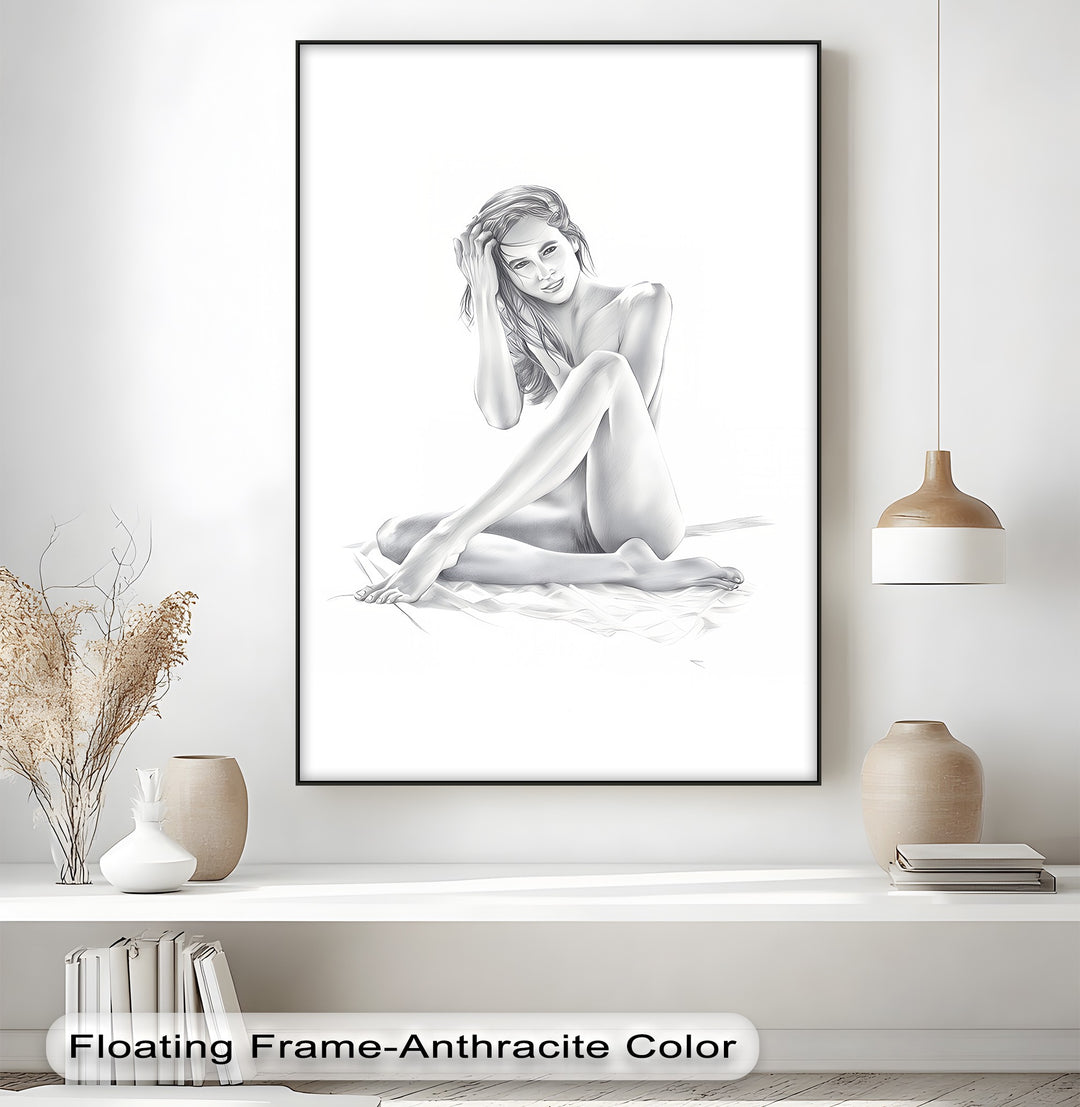Black & White Naked Woman – Erotic Canvas Print