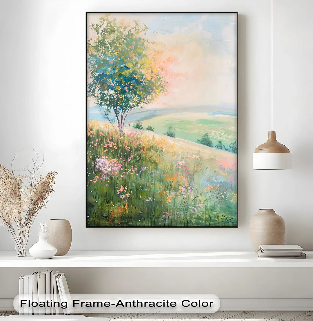 Blossom Breeze Hillside – Spring Meadow Landscape Canvas Print