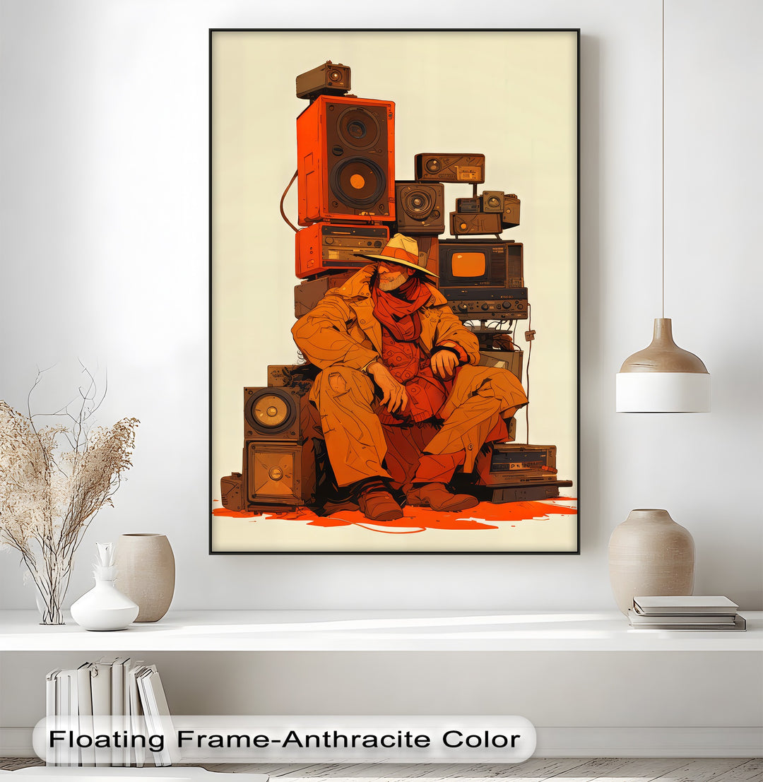 Desert Frequencies – Cowboy and Speakers Retro Canvas Print