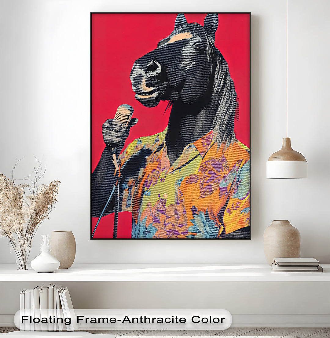 Neigh the Mic – Singing Horse in Tropical Shirt Pop Art Canvas Print