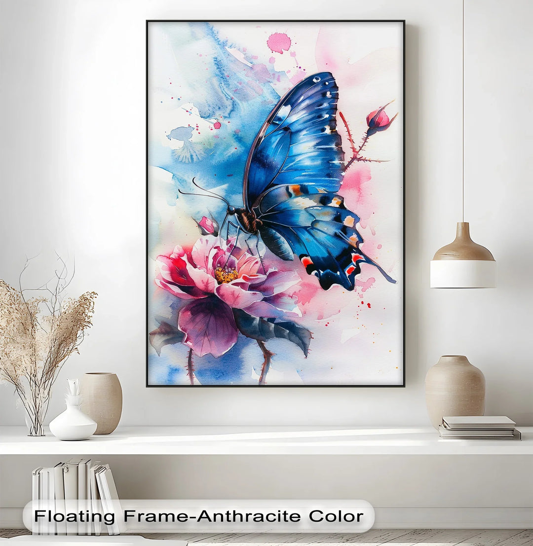 Blue Grace – Butterfly on Bloom Animal Canvas Print - MyPhotoStation