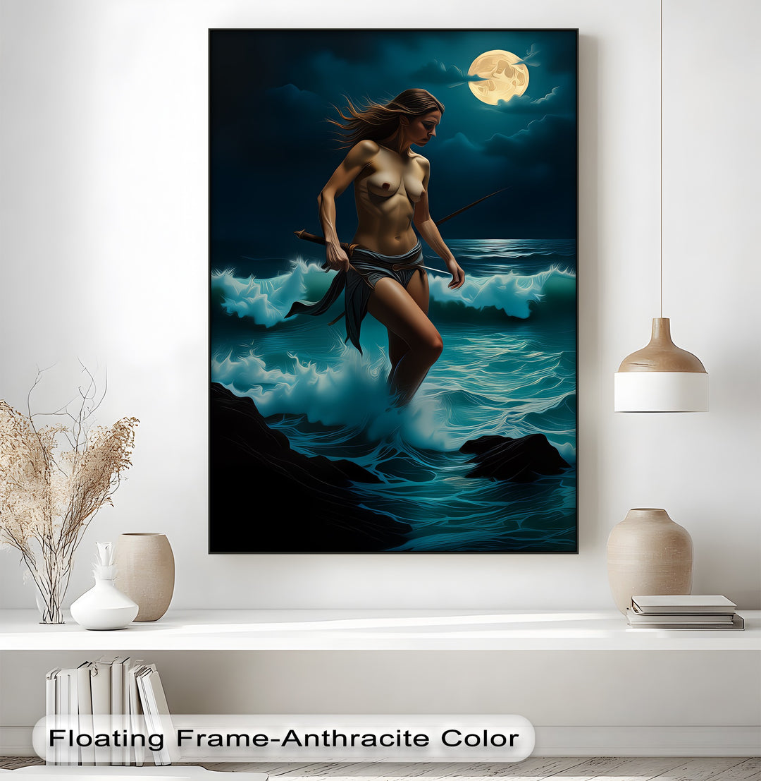 Moon Warrior – Mythic Nude Canvas Wall Art | Framed Wall Art