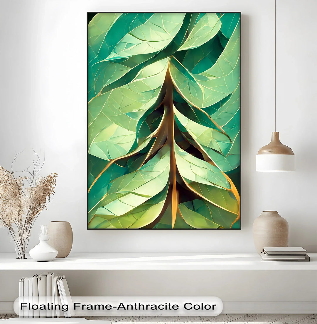 Radiant Leaf Veins – Stylized Botanical Geometry Canvas Print - MyPhotoStation