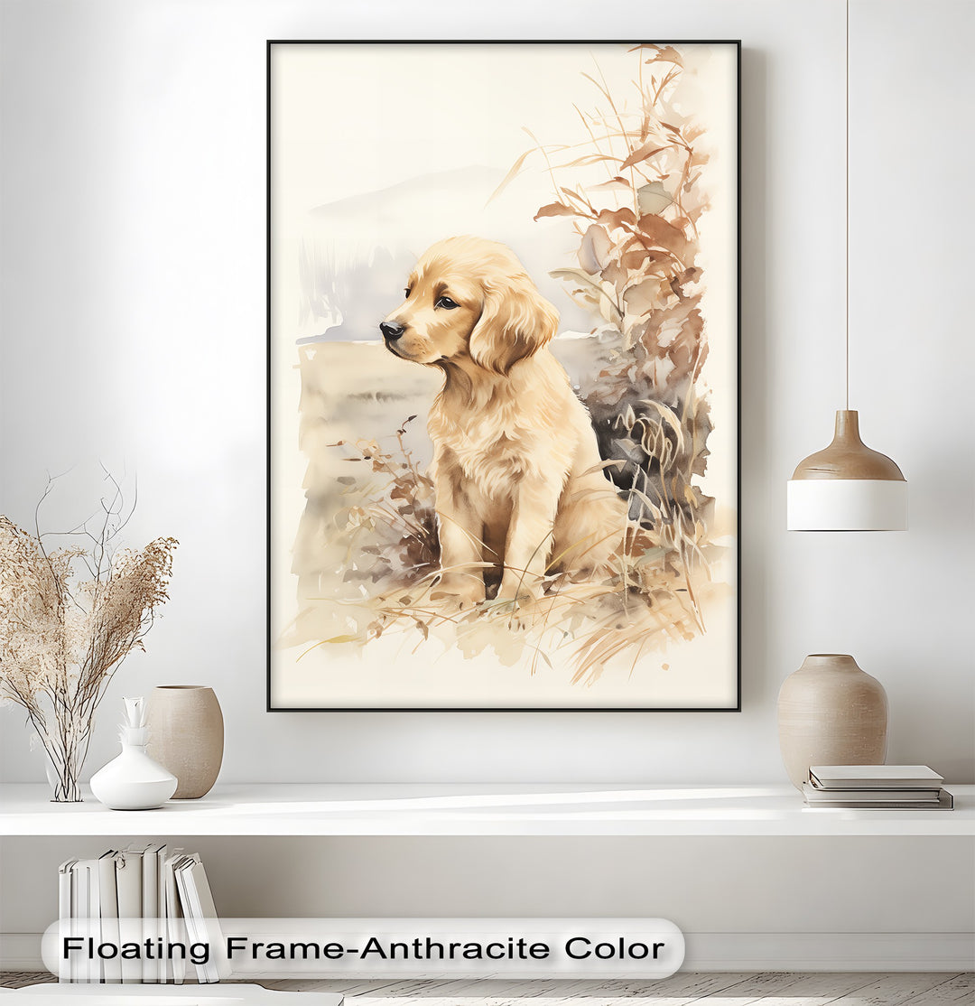 Golden Retriever in Autumn Light – Vintage Style Puppies Canvas Print