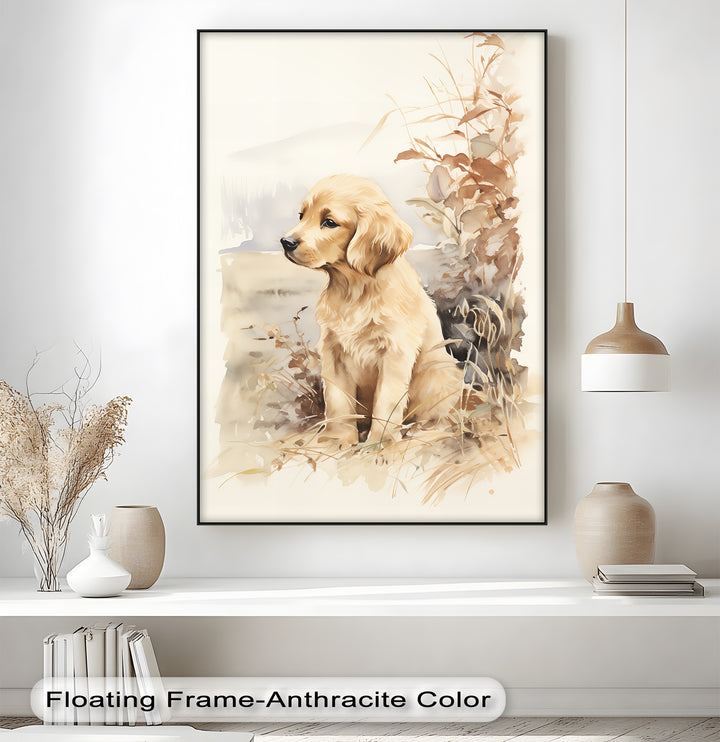 Golden Retriever in Autumn Light – Vintage Style Puppies Canvas Print