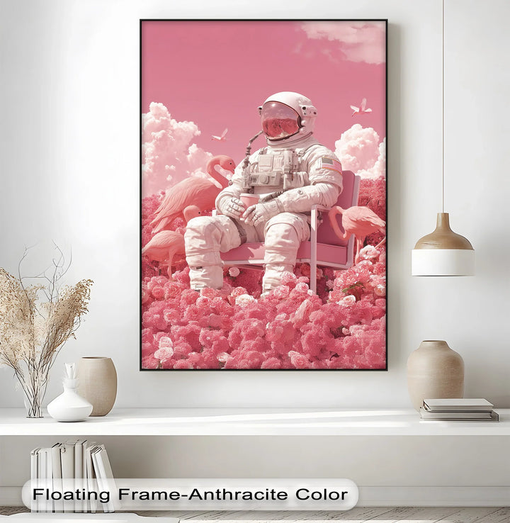 Pink Astronaut in a Flamingo Garden – Surreal Space Canvas Print - MyPhotoStation