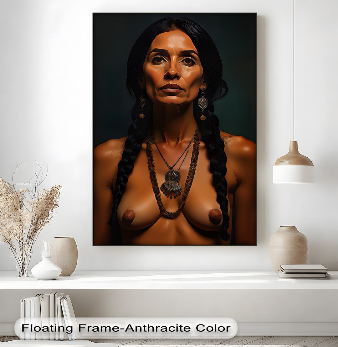 Warrior Grace – Tribal-Inspired Nude Canvas Wall Art | Large Canvas