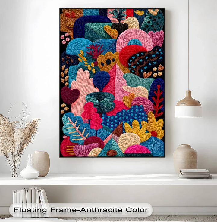 Colorful Abstract Garden Embroidery Style – Bold Canvas Print - MyPhotoStation