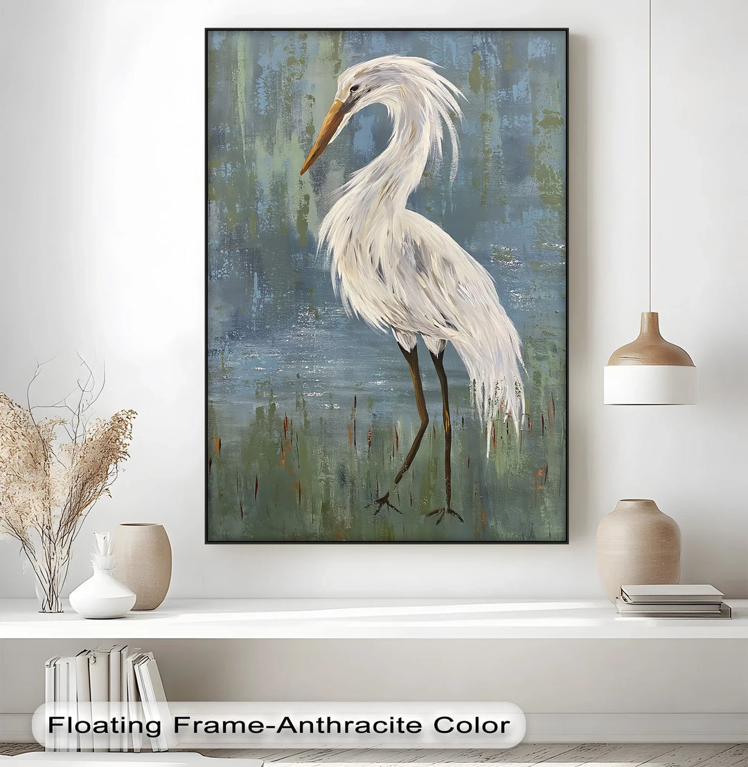 Graceful White Heron – Minimalist Bird Canvas Print - MyPhotoStation
