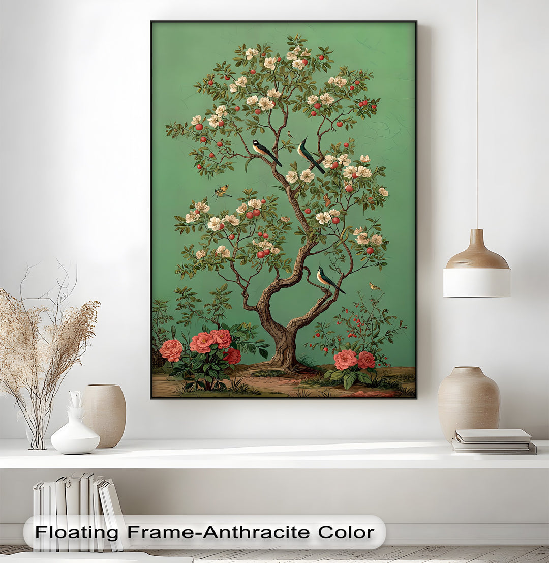 Birds and Blossoming Fruit Tree - Canvas Wall Art | Framed Art