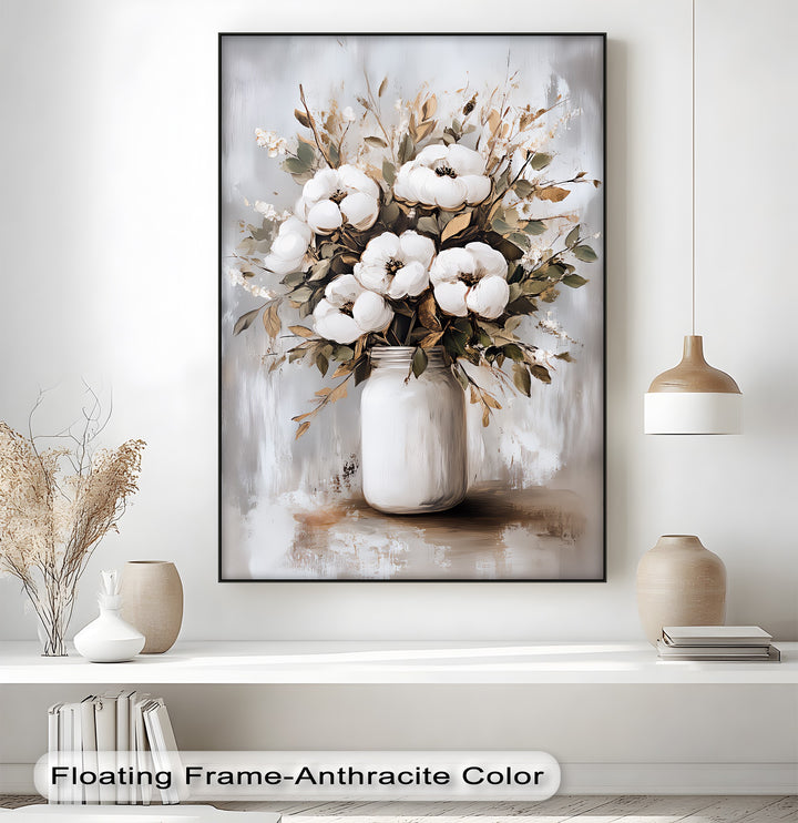 Rustic White Bloom Arrangement – Vintage Floral Canvas Print