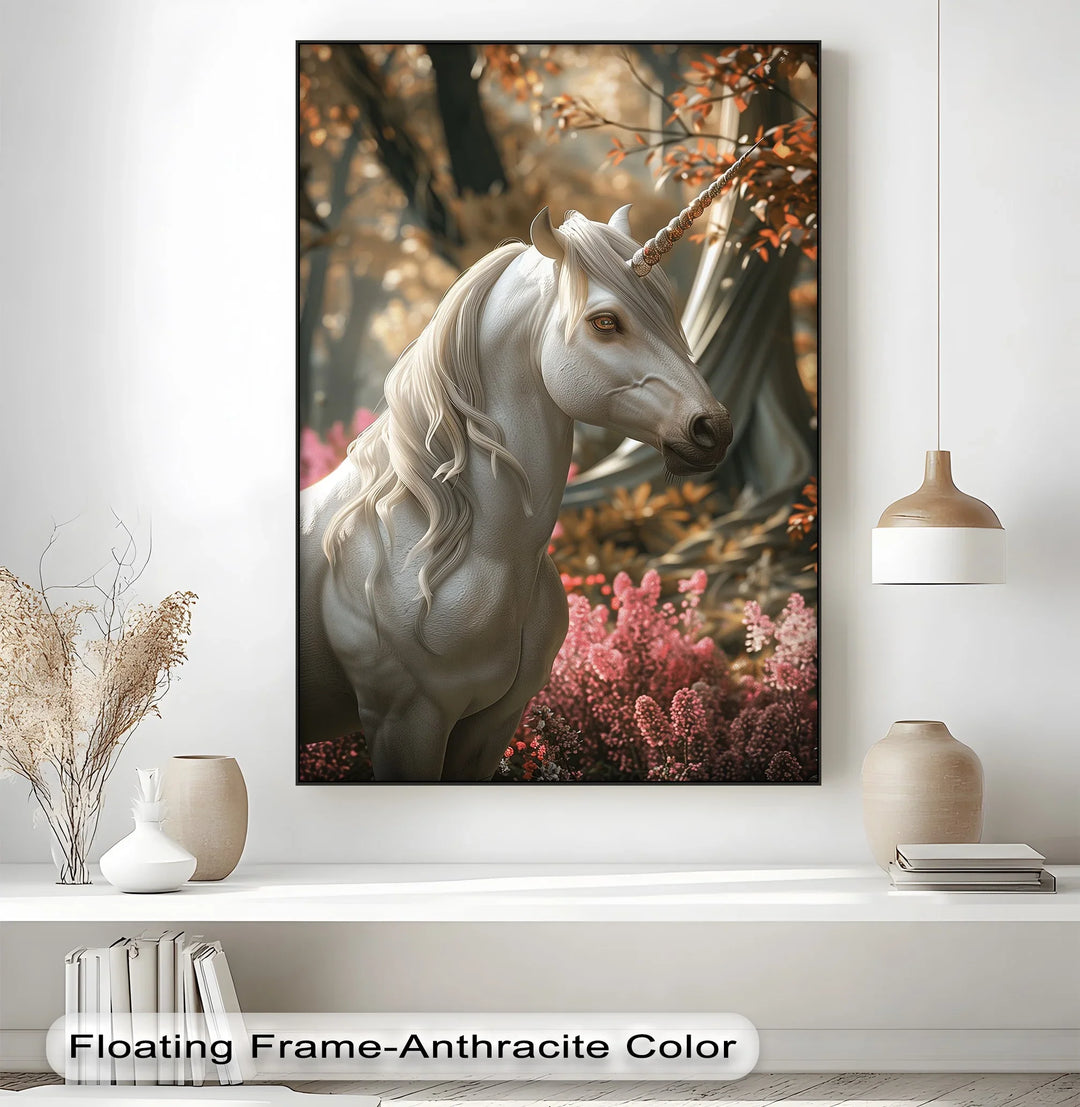 Elegant White Fantasy Horse in Woodland - Animal Canvas Print - MyPhotoStation