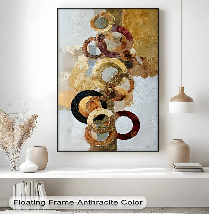 Gilded Motion – Textured Gold Rings Abstract Canvas Print