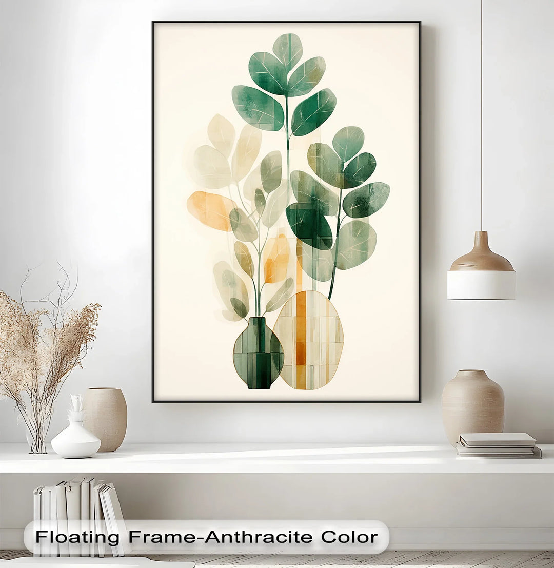 Modern Botanical Silhouettes in Glass Vases – Minimal Nature Canvas Print - MyPhotoStation