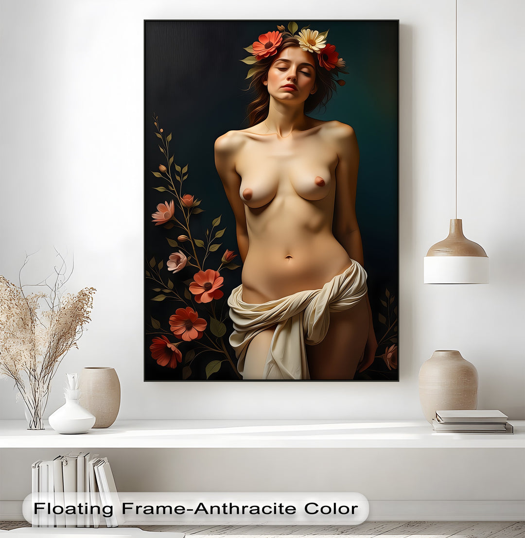 Floral Serenity – Erotic Nude Canvas Wall Art | Living Room Art