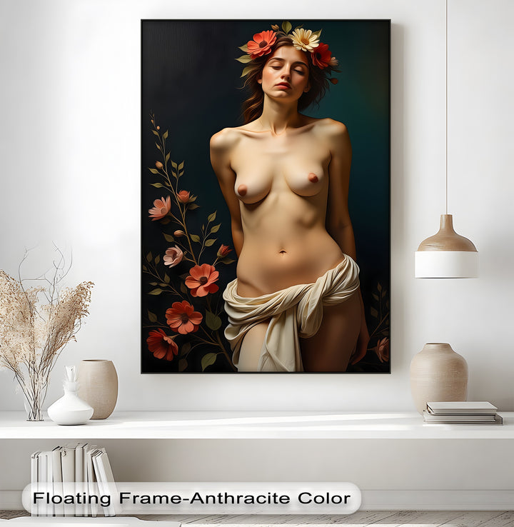 Floral Serenity – Erotic Nude Canvas Wall Art | Living Room Art