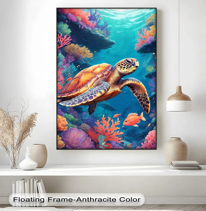 Graceful Sea Turtle – Vibrant Ocean Life Animal Canvas Print - MyPhotoStation