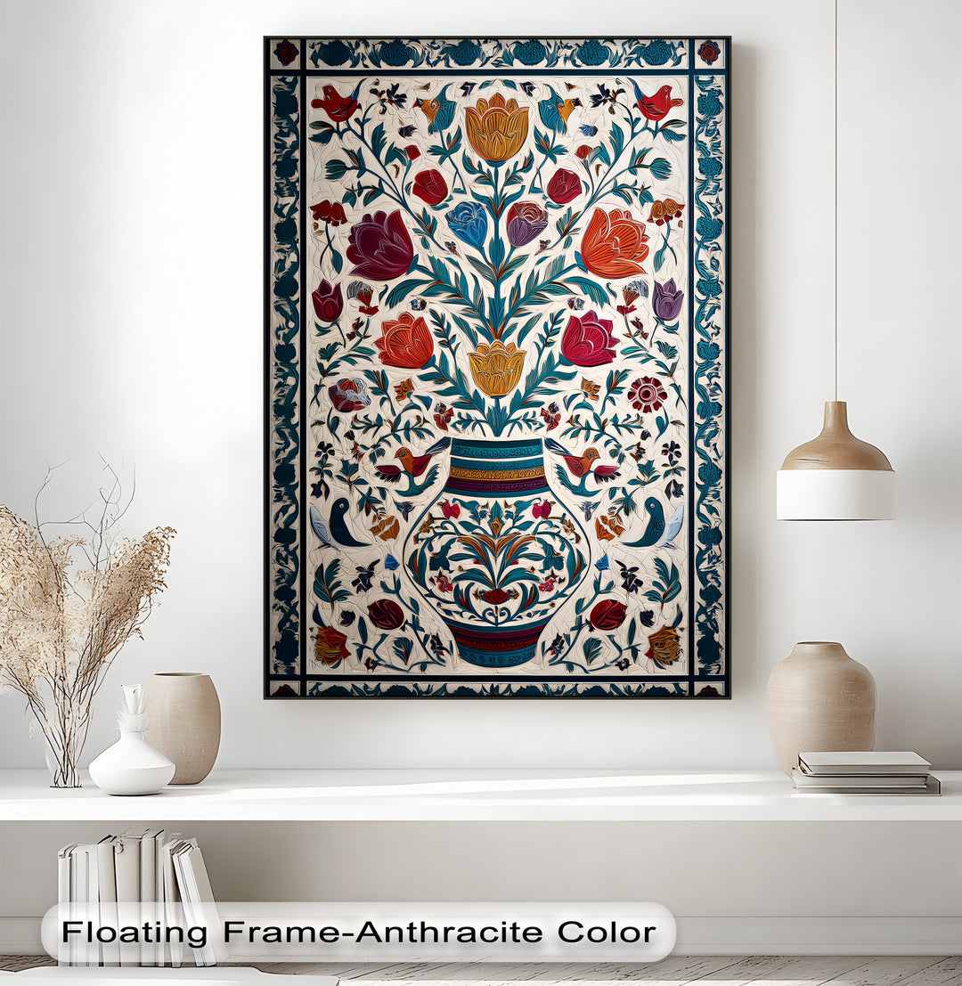 Floral Harmony & Songbirds – Persian Canvas Print