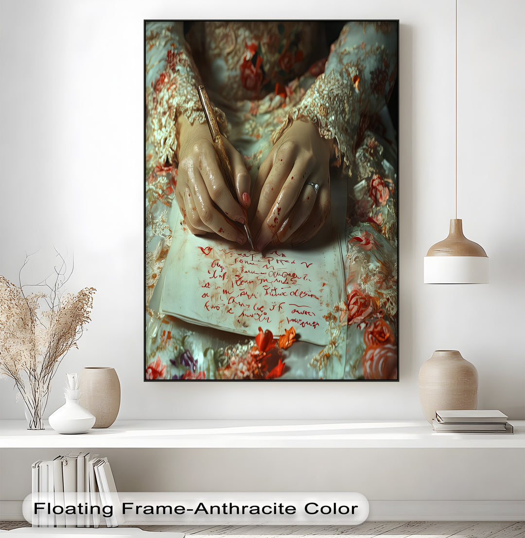 Crimson Petals & Ink – Persian Canvas Print