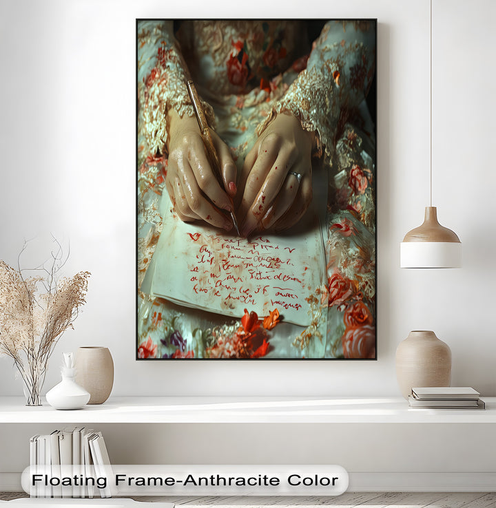 Crimson Petals & Ink – Persian Canvas Print