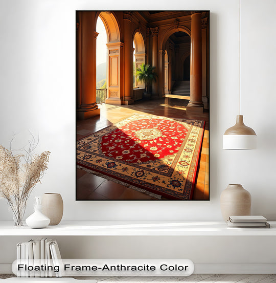 Finely textured canvas highlights the Golden Dawn Medallion, creating a unique canvas print showcasing an elegant Persian design with vivid colors and gallery-worthy finish.
