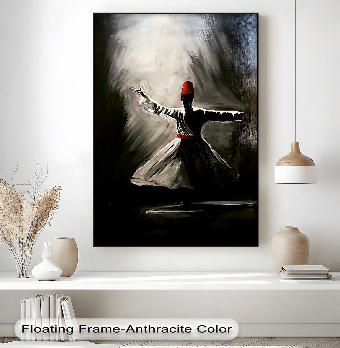 Mystic Whirl – Dark Sufi Dervish Islamic Canvas Wall Art | Colorful Art