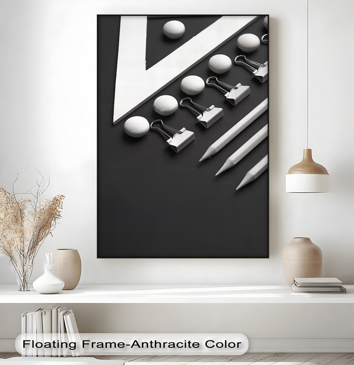Monochrome Minimalism – Black and White Office Supplies Canvas Prints