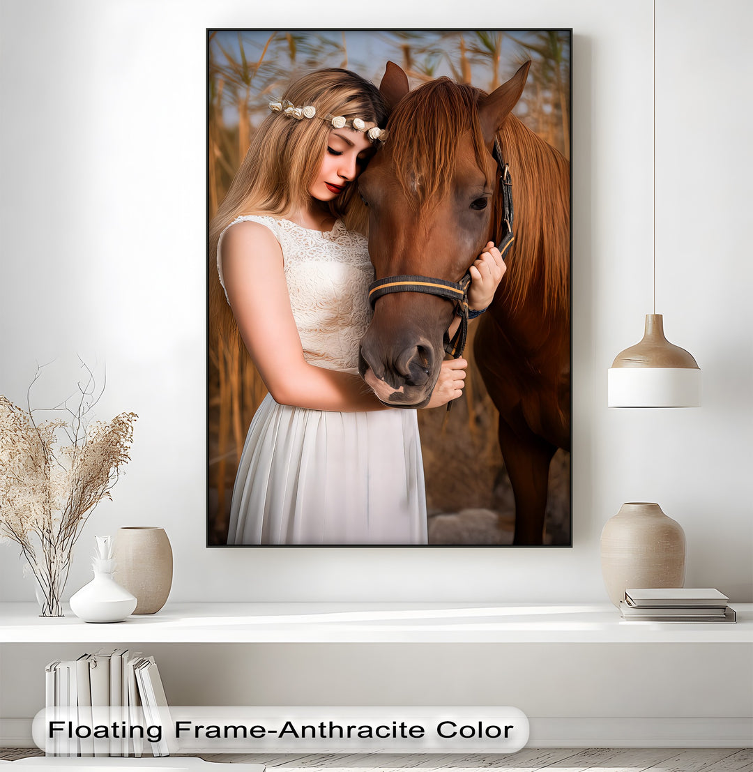 Whispers of Trust – Girl and Horse Emotional Canvas Print