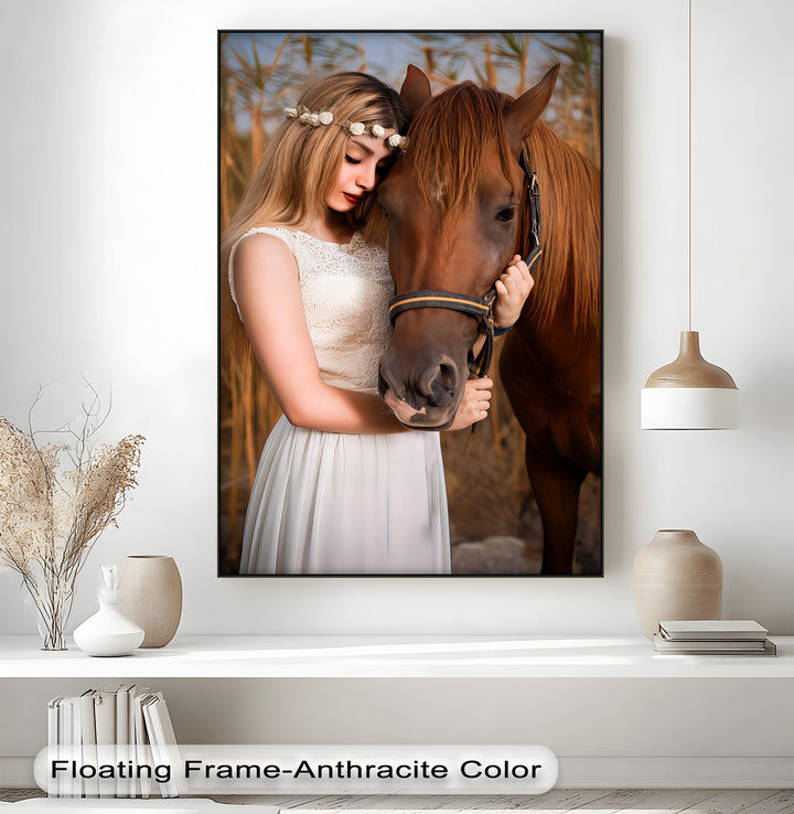 Whispers of Trust – Girl and Horse Emotional Canvas Print