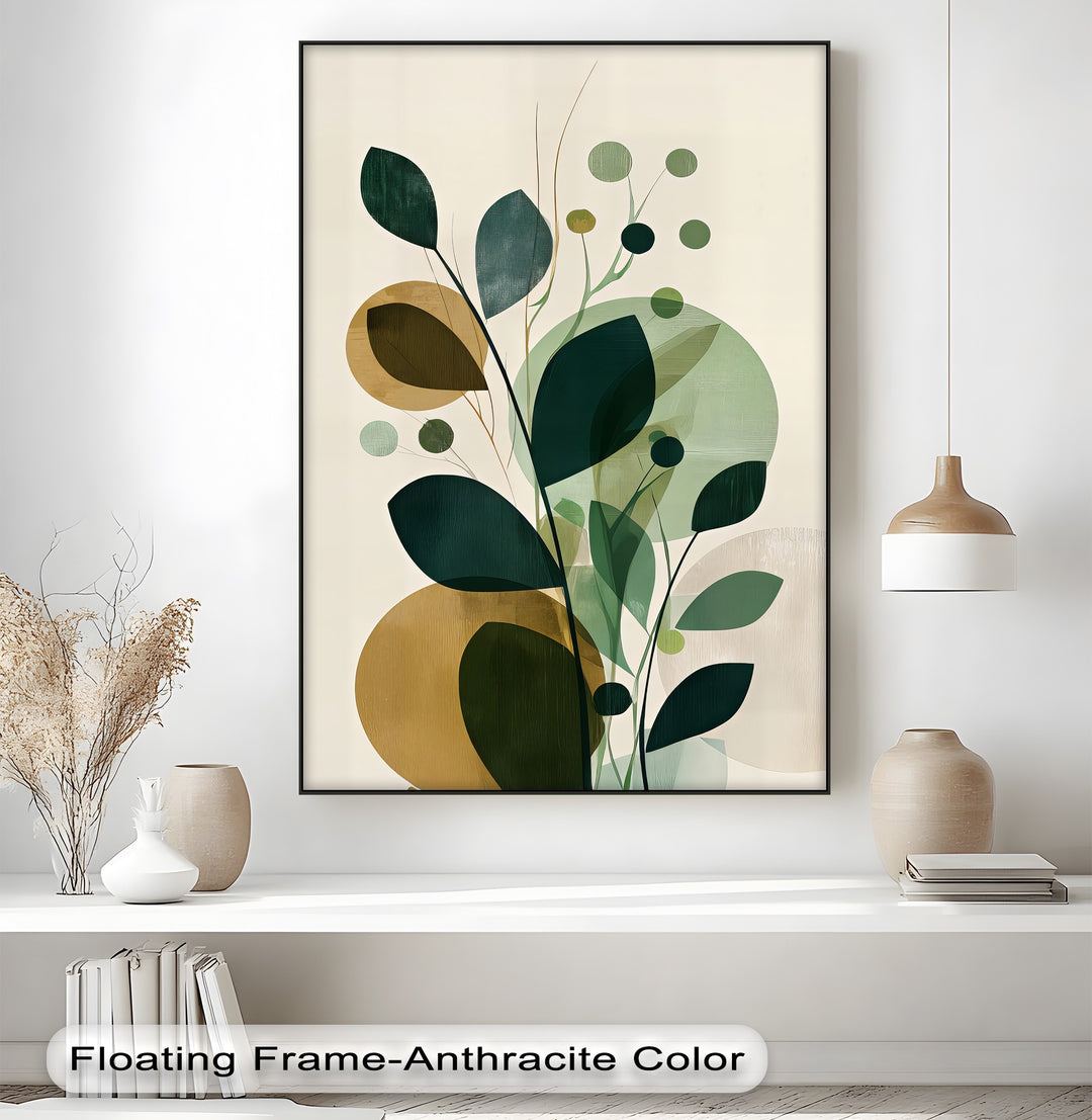 Abstract Botanical Green & Gold Canvas Wall Art | Framed Art