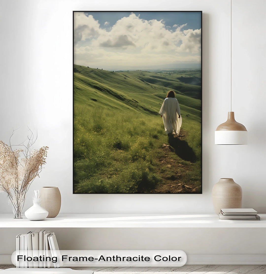 Guided by Grace – Jesus Walking Through Green Pastures Canvas Print - MyPhotoStation