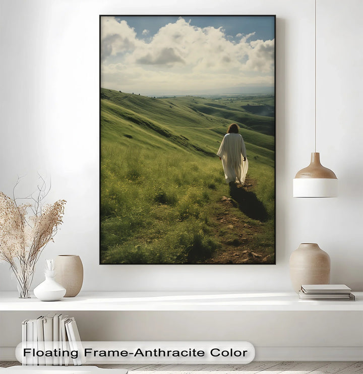 Guided by Grace – Jesus Walking Through Green Pastures Canvas Print - MyPhotoStation
