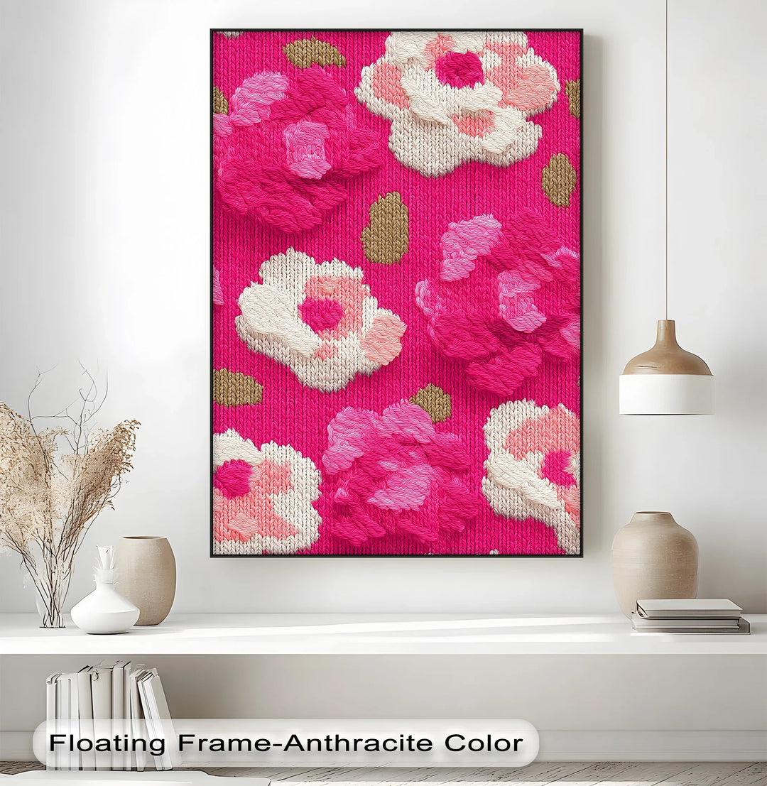 Bold Pink Floral Knit Pattern – Modern Yarn Texture Canvas Print - MyPhotoStation
