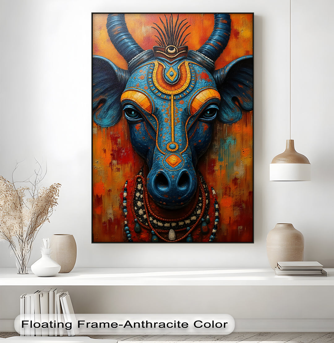 Mystical Blue Bull – Sacred Indian Canvas Wall Art | Artwork Canvas