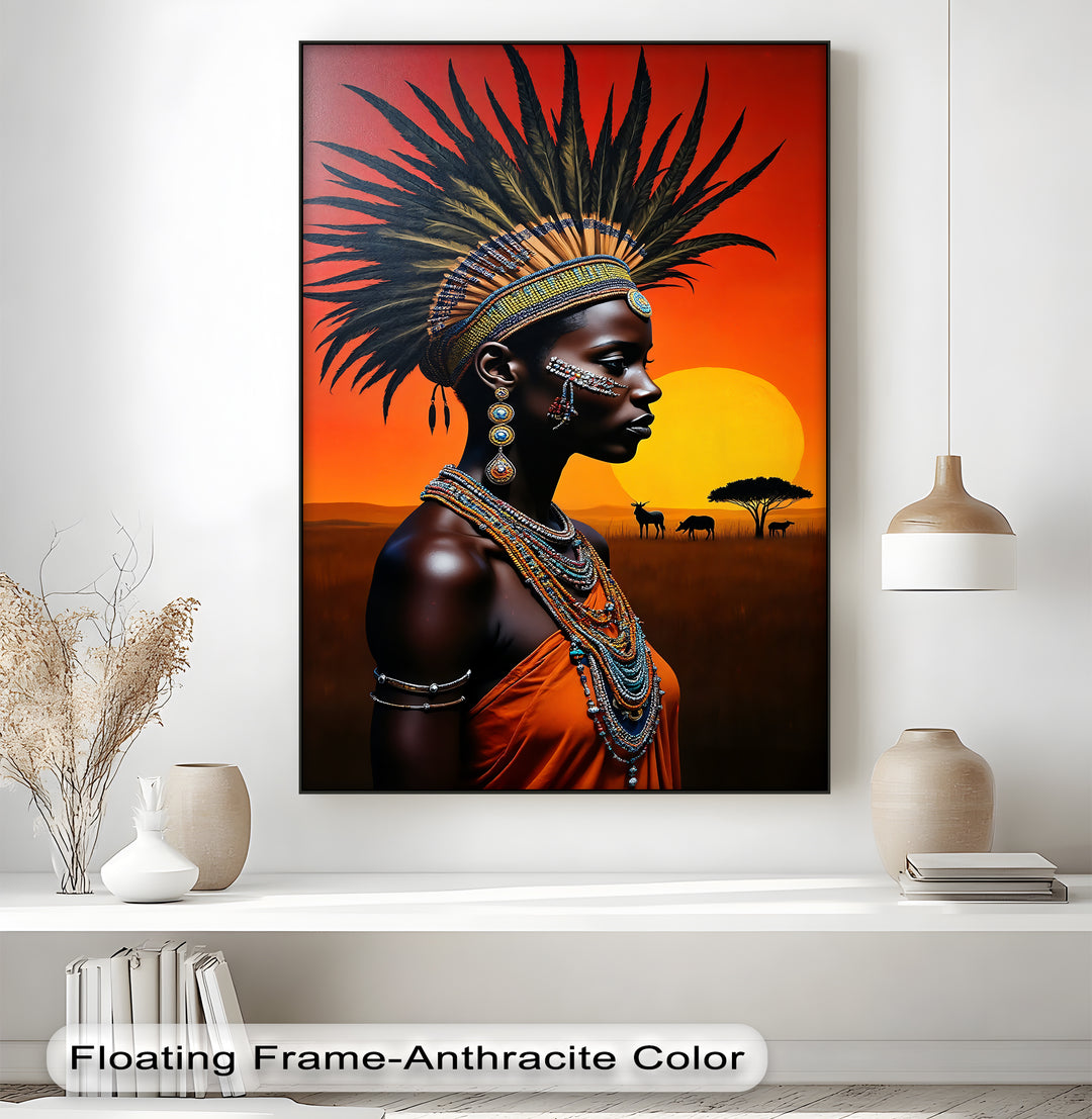 Sunset Majesty – African Tribal Woman Canvas Wall Art | Artwork Canvas