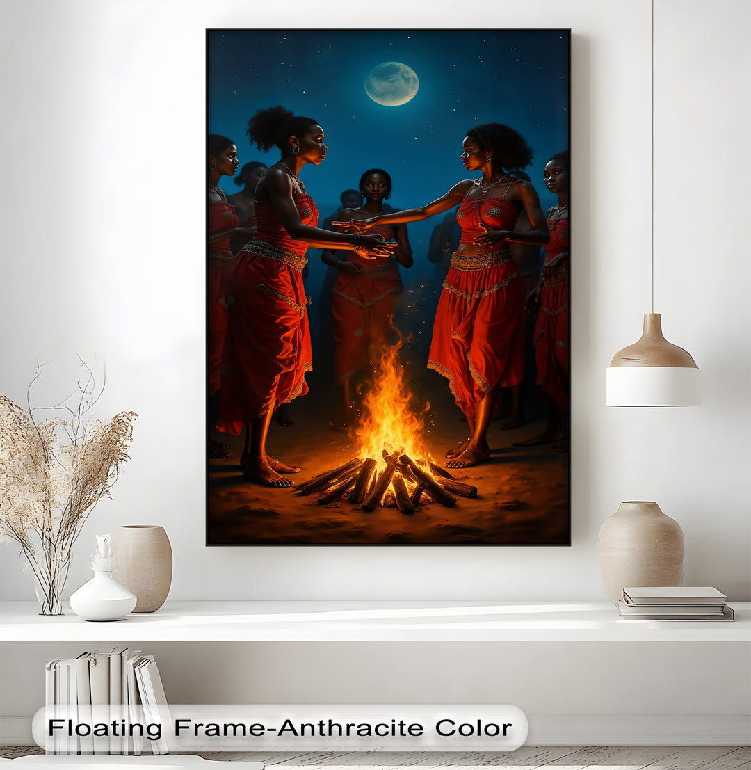 Sacred Fire Dance – African Tribal Women Canvas Wall Art | Framed Art