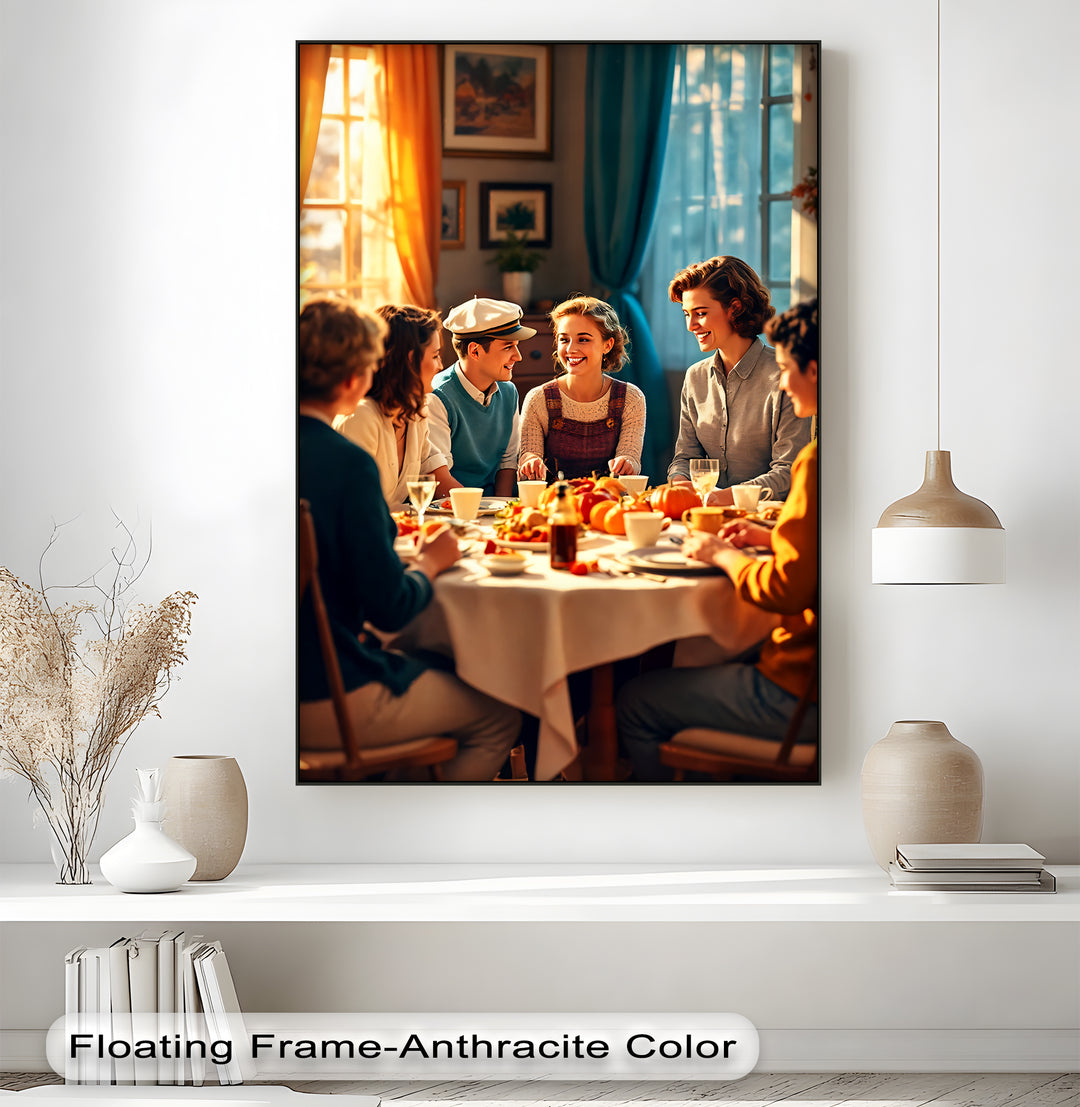 Autumn Gathering – Friends Around the Table Canvas Wall Art | Framed Art