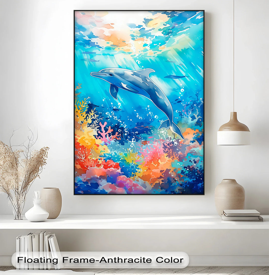 Vibrant Dolphin in Coral Reef – Blue Ocean Canvas Prints - MyPhotoStation