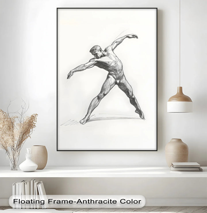Dynamic Grace – Male Nude Figure Sketch in Motion Canvas Print - MyPhotoStation