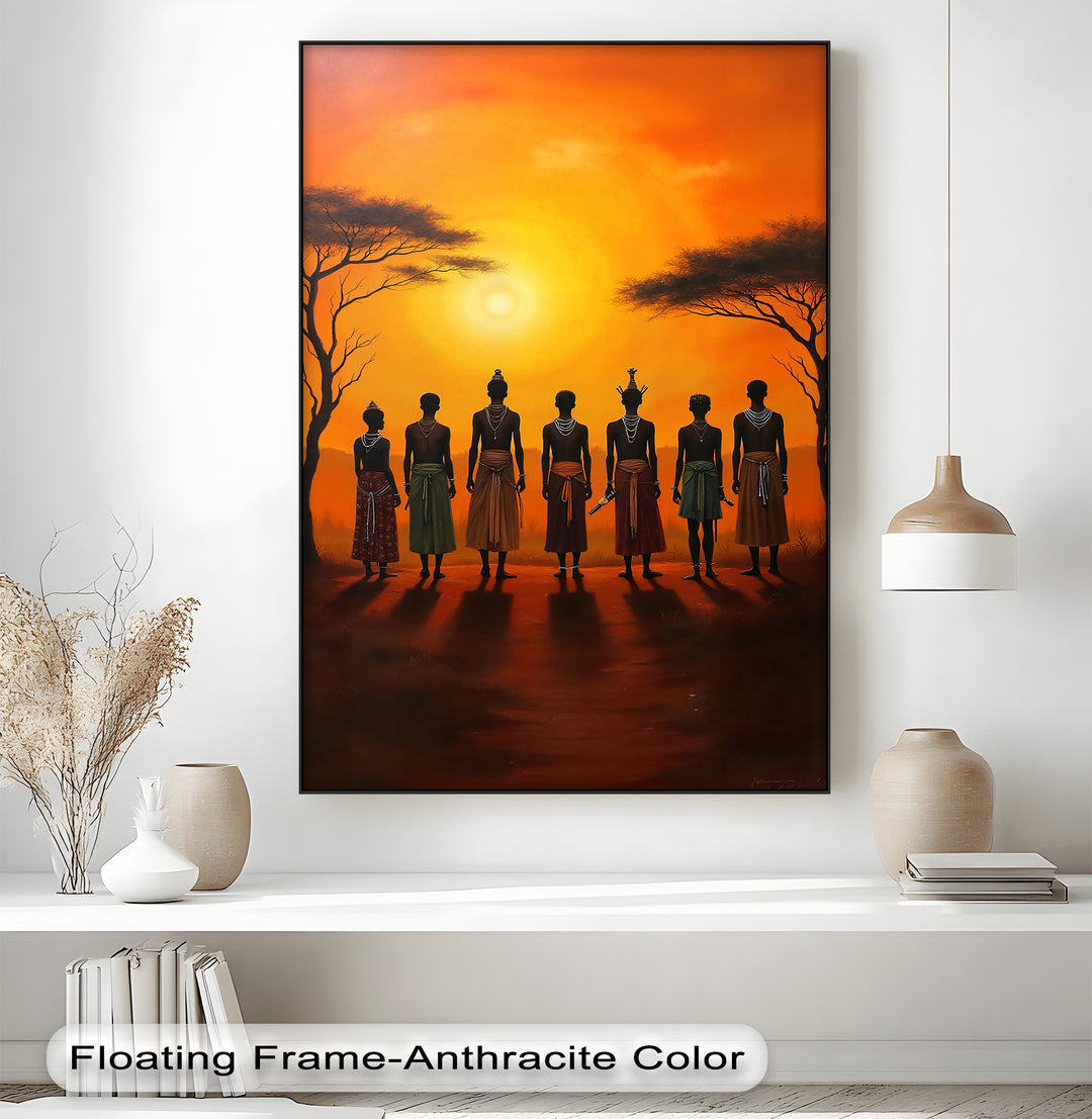 African Tribe at Sunset – Traditional Tribal Canvas Wall Art | Artwork Canvas