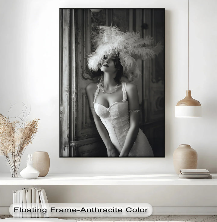 Feathered Elegance – Vintage-Inspired Female Portrait Canvas Print - MyPhotoStation