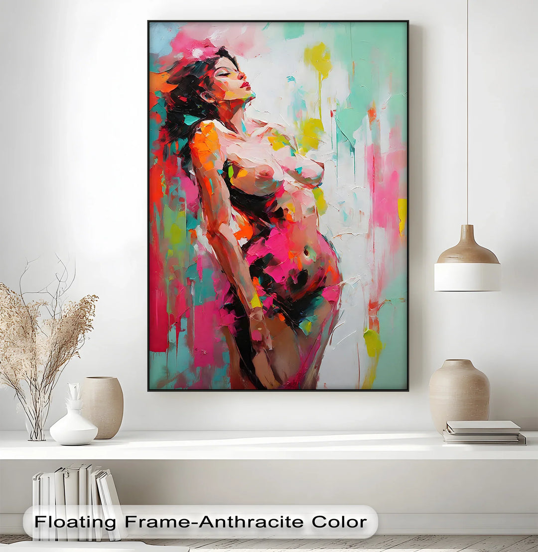 Radiant Surrender – Bold Expressionist Nude Canvas Print - MyPhotoStation