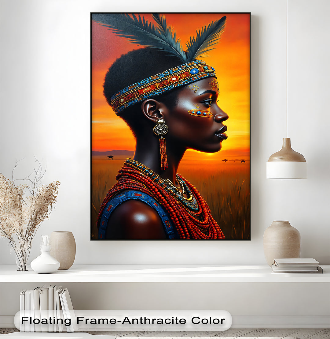 Radiant Sunset Queen – African Woman Canvas Print | Canvas Wall Decor