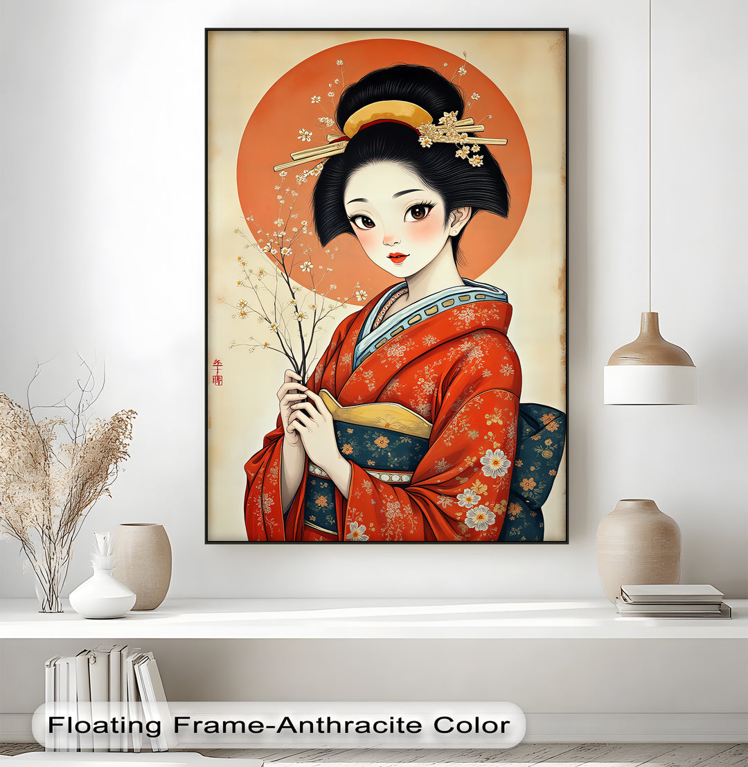 Radiant Elegance – Japanese Geisha Kimono Canvas Print | Canvas Art
