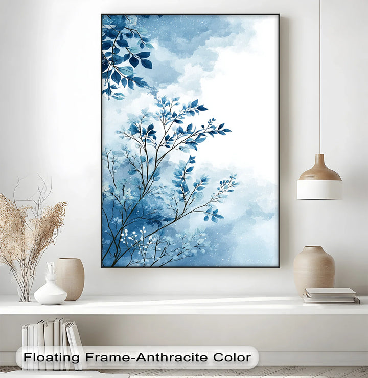 Indigo Breeze Botanical – Watercolor Leaf Design Blue Canvas Prints - MyPhotoStation