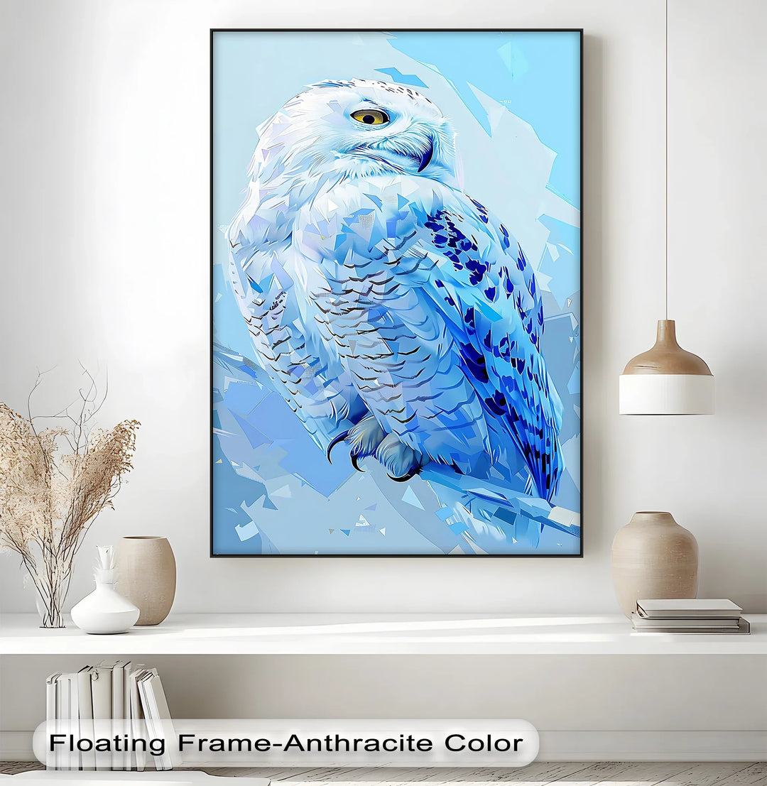 Crystal Gaze – Blue Snow Owl in Geometric Arctic Style Canvas Prints - MyPhotoStation