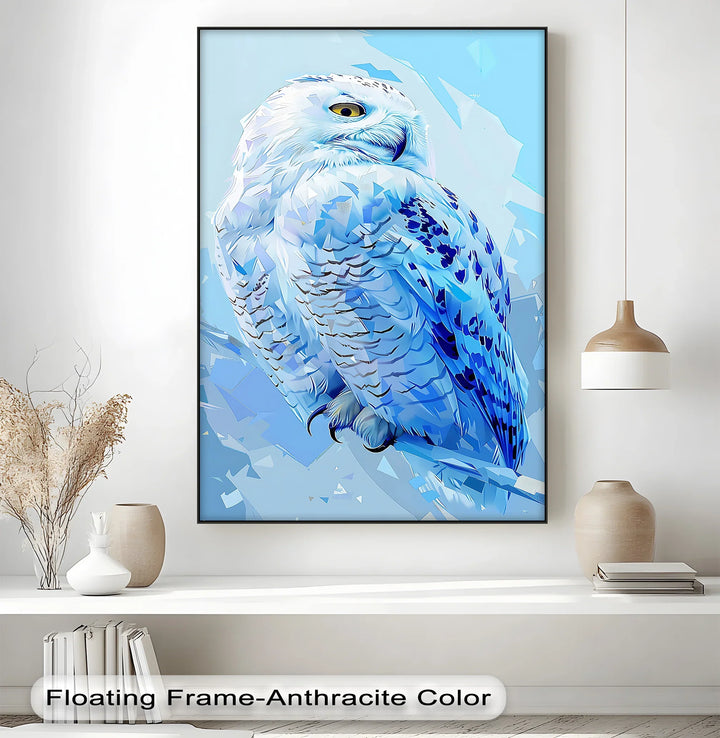 Crystal Gaze – Blue Snow Owl in Geometric Arctic Style Canvas Prints - MyPhotoStation